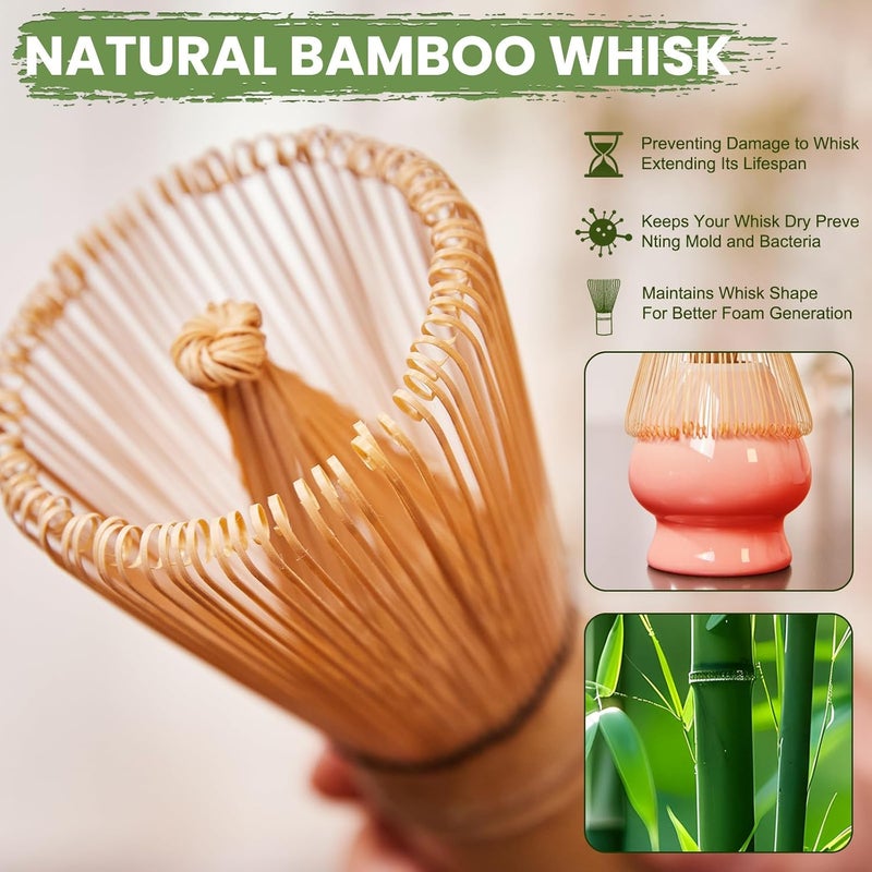 RANERANE Matcha Whisk Set, Lotus Gradient Red Ceramic Matcha Set Includes Matcha Bowl, Matcha Whisk (Chasen) and Holder, Sifter, Bamboo Scoop & Spoon - 6 Pcs Matcha Kit for Matcha Lovers - Image 3